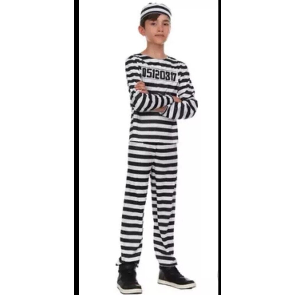 Prisoner Striped Child Medium Convict Jail Bird Halloween Costume Inmate